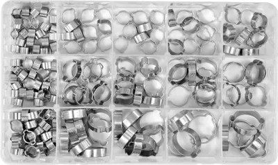 Obrázok produktu pre Súprava profesionálnych svoriek, 175 kusov – pozinkovaná oceľ, Ø5-27 mm, triediaca krabička
