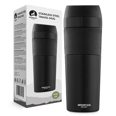 Produktbild von MOUNTAIN GOAT TRAVEL Thermobecher, 400 ml, Edelstahl, Doppelwandig, mit Druckknopfverschluss, Schwarz
