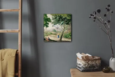 Produktbild von Coloray Hodiny Unikátní 30x30 cm  Tiché hodiny Pro obývací pokoj a kuchyň Nástěnné hodiny Plátno Bílé ručičky hodin - Vesnice stromů lidí