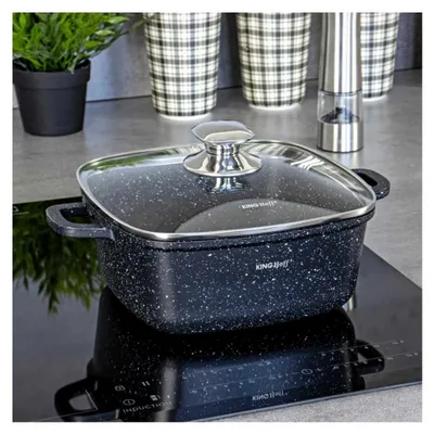 Produktbild von Quadratischer Marmortopf mit Glasdeckel und Marmorbeschichtung (3,7L)