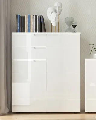 Produktbild von Kommode Paris Highboard 100x40x120cm weiß Hochglanz 2-türig grifflos