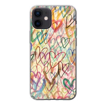 Produktbild von MuchoWow® Handyhülle Schutzhülle Hülle für iPhone 12 Eine Illustration mit Herzen im Hintergrund Silikon Softcase Handy Hülle - Schutzhülle