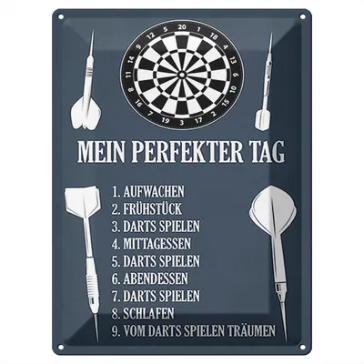 Produktbild von Blechschild Wandbild in : Brillante Farben, Größe 30 x 40 cm Motiv Blechschild Spruch 30x40cm mein perfekter Tag Darts Spiele