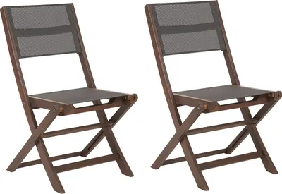 Produktbild von BELIANI Gartenstuhlset 2er Set Grau und Dunkelbraun Akazienholz Textilbespannung Klappbar Outdoor Terrasse Balkon Möbel Gartenausstattung