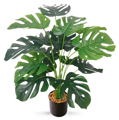 Productafbeelding van Kunstplant Monstera, groot, 75 cm hoog, met 18 takken, kunstplant Splitphilodendron in pot, kunstplant tropische Hawaiiaanse groene plant voor slaapkamer, kantoor, tuin, bruiloft, feestdecoratie