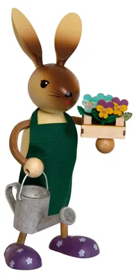 Produktbild von Drechslerei Kuhnert - Hasen mit langen Beinen - Gärtner - Dekofigur aus Holz für die Frühlingszeit - Größe (stehend) von ca. 19 cm