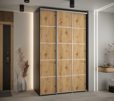 Produktbild von Kleiderschrank YVONA 4 – 160/60 cm, Schwarz/Eiche handwerklich/Silber