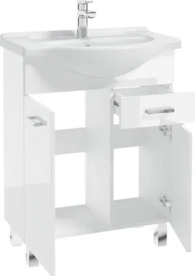 Produktbild von Aqua For You | Waschbeckenunterschrank Norman D55 - mit Waschbecken - 53x80x31 Cm - Weiß Hochglanz - Badezimmer Möbel