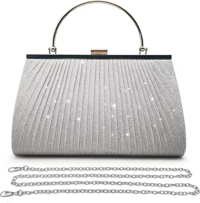 Zdjęcie produktu dla Pahajim Klein Clutch Bag Damska srebrna torebka wieczorowa z brokatem