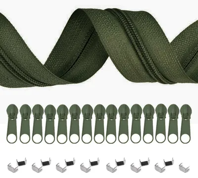 5m Endlos-Reißverschluss 3mm mit 10 Zippern und 15 Endstücke oliv