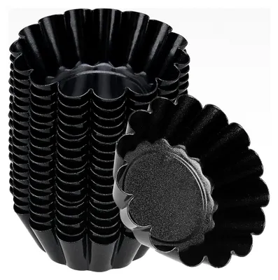 Produktbild von 18 Stück 6,5 cm Mini Tartelette Förmchen, Kleine Tarteform mit Hebeboden, Mini Tartelettes Form Quicheformen Törtchenformen aus Kohlenstoffstahl für Pudding, Kuchen, Cupcake, Muffin, Schwarz