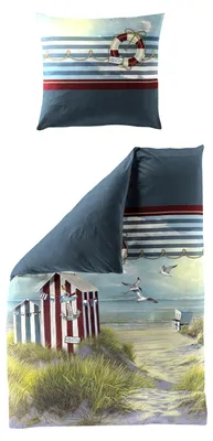 Produktbild von Bettwäsche Bierbaum Mako Satin 5257-20 Strandhaus Maritim blau 135x200