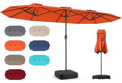 Produktbild von Doppelsonnenschirm 400 x 200 cm Orange mit Ständer & Kurbel Sonnenschutz UPF 50+