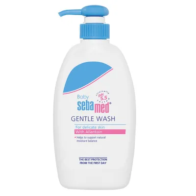 A bottle of Sebamed Baby Gentle Wash with a pump dispenser.