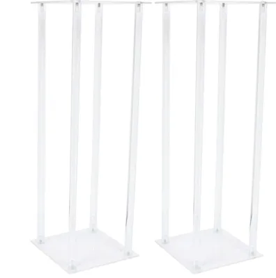 Immagine prodotto di Set di supporti per fiori in acrilico - Confezione da 2 piedistalli quadrati - 20×20×60 cm - Decorazioni da tavola per matrimoni e feste - Da montare autonomamente - Trasparente