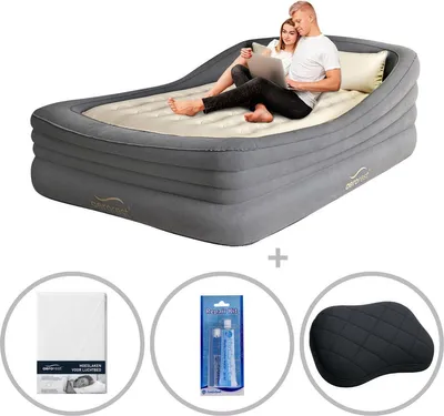 Produktbild von AeroRest Prime Rahmen-Luftbett für 2 Personen – Extra lang | 210 cm | Inklusive passendem Bettbezug + 2 Kopfkissen + Reparaturset