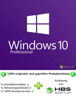 Produktbild von MS Windows 10 Professional 32 bit & 64 bit Vollversion Multilingual - Original Aktivierungsschlüssel per E-Mail + Anleitung von HBS SOFTUP® - Versand max. 60Min