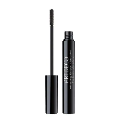 A black mascara tube and wand are shown against a white background.