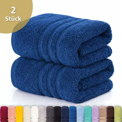 Produktbild von Lavea® 2er Set Duschtuch 70x140 cm, 100% Baumwolle – Weiches Frottee Duschtuch, Badetücher Set für Badezimmer, Frottierserie Elena - Royalblau