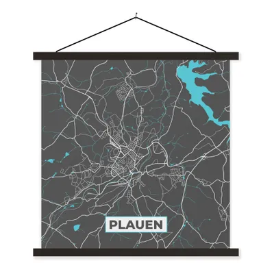 Produktbild von MuchoWow® Textilposter Deutschland - Blau - Plauen - Stadtplan - Karte 120x120 cm mit schwarzem Rahmen - Aufhängungsset