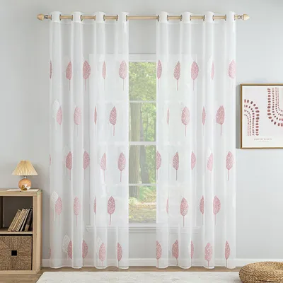 Produktbild von Transparente Kurzvorhänge mit Blätter Muster, 2er Set