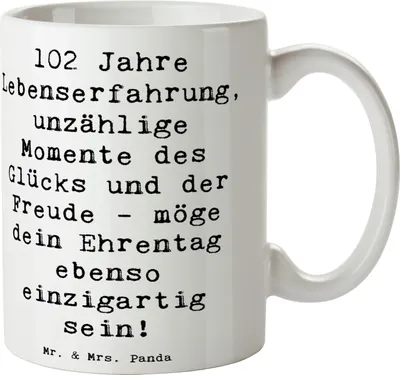 Produktbild von Mr. & Mrs. Panda Tasse Spruch 102. Geburtstag Glück - Weiß - Geschenk, feiern, Happy Birthday, Kaffeepott, Pott, Jubilar, Becher, Lebensjubiläum, Kaffeetasse, Freude