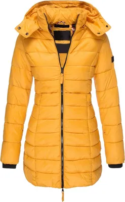 Produktbild von ASKSA Damen Winter Jacke Warme Stepp Mantel Lang Daunenjacke uebergangsjacke mit Kapuze Wintermantel, Gelb, M