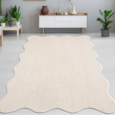 Image de Tapis design beige doux avec forme de vague abstraite Taille - 160 x 220 cm