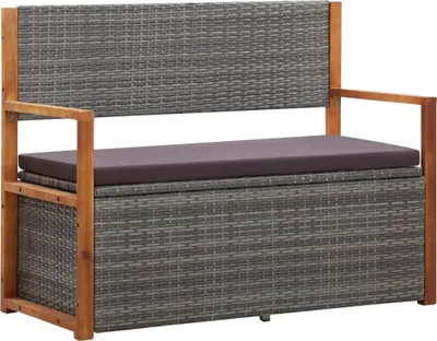Obrázek produktu pro Úložná lavice 115 cm polyratan a masivní akáciové dřevo šedá