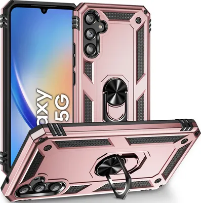 Produktbild von Schutzhülle für Samsung Galaxy A34, Dual Layer Robust Militäre Fallschutz Hülle mit Ringhalterung Ständer Roségold