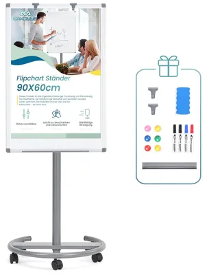 Produktbild von MAKELLO Flipchart Ständer 90x60cm, Magnetisches Whiteboard mit Rollen