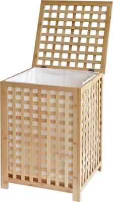 Produktbild von CLP Wäschebox Lenca für Schmutzwäsche mit Bambusrahmen Wäschesack 90L waschbar - Farbe: natur