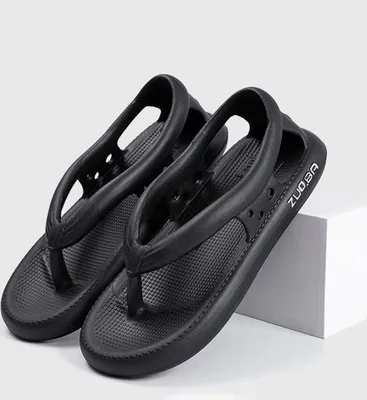 Produktbild von Bazuo Sandalen, Uni Comfort Walking Flip Flops Sandalen, rutschfeste Outdoor-Strand-Badehausschuhe, Farbe: schwarz, Größe: 40-41