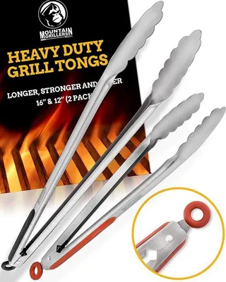 Produktbild von Famanu Grillzange Set (2 Stück - 30 und 40 cm) - Multifunktionale Zange mit Sicherheitsclip, rutschfest und hitzebeständig