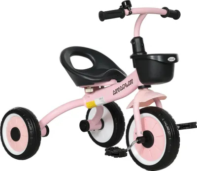Produktbild von Höhenverstellbares Dreirad für Kinder 2-5 Jahre mit Klingel, Fahrradkorb und Metallrahmen in Rosa
