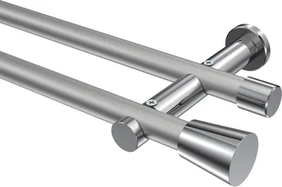 Produktbild von Interdeco Gardinenstange / Vorhangstange Silbergrau / Chrom, Typ Platon Sitra (Konus) ohne Ringe, 20 mm Ø 2-läufig, 420 cm