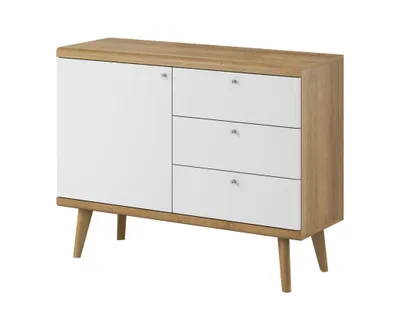 Produktbild von Kommode – Sideboard – Sideboard mit Türen PRIMO – PKSZ107 – Weiß / Sonoma Eiche – Kompakte Designkommode mit moderner Holzoptik