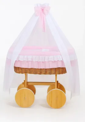 Image de Lit pour bébé Bellamy en fibre naturelle Premium Rose avec baldaquin et base en bois
