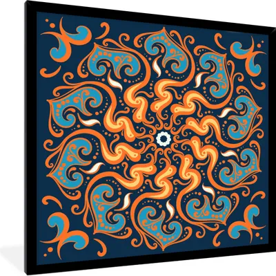 Produktbild von MuchoWow® Gerahmtes Poster Mandala - Blume - Blätter - Orange 40x40 cm - Poster mit Schwarzem Bilderrahmen Wandposter Rahmen Foto Bilder - Mit Rahmen - Wanddekoration Schlafzimmer