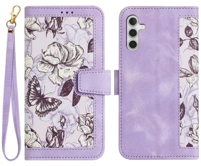 Produktbild von Für Samsung Galaxy S25 5G Kunstleder Wallet Handy Tasche Blumen Design Hülle Etuis Lila