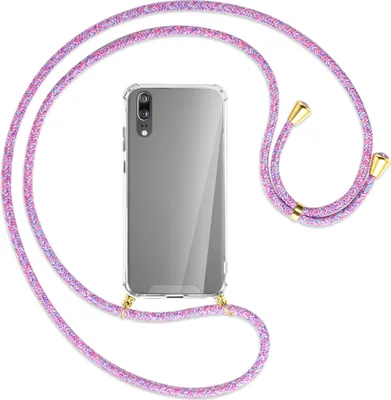 Produktbild von Handykette Backcover-Schutzhülle mit Band (Metall goldfarben) für Huawei P20 - lila/rosa/blau