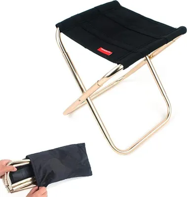 Produktbild von Tragbarer Klapphocker, Mini-Campinghocker, Klappsitz, Aluminium, ultraleichter Stuhl mit Aufbewahrungstasche für Wandern, Reisen, Angeln, Grillen, Picknick, Schwarz
