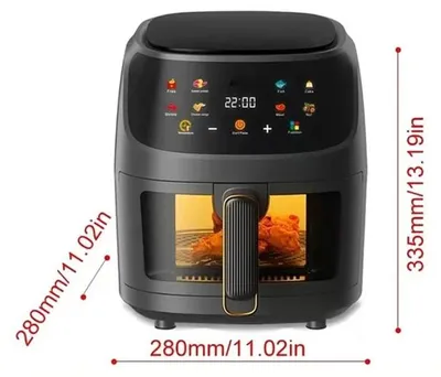 Produktbild von Heißluftfritteuse Airfryer - Ofenmodell - 8 L Fassungsvermögen - Edelstahl - Sichtfenster - Touchscreen - EU‑Stecker