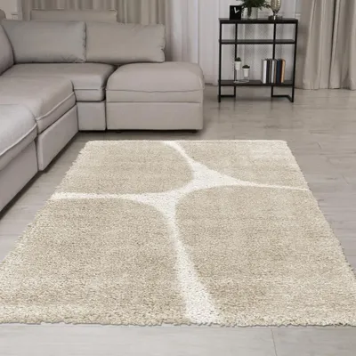 Zdjęcie produktu dla Nowoczesny dywan o wysokim runie, przytulny i łatwy w pielęgnacji z organicznym wzorem w kolorze kremowo-beżowym Rozmiar - 240 x 340 cm