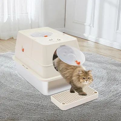 Produktbild von Katzentoilette / Katzenklo aus Edelstahl - Modell mit Klappdeckel - 28 L Volumen - Mit Schaufel - Leicht zu reinigen - 60×40×39 cm - Rosa