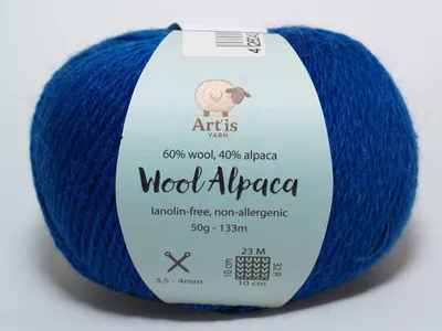 Obrázok produktu pre Wool Alpaca Art'is Yarn 60 % vlna, 40 % alpaková vlna, bez lanolínu a antialergická (50 g/133 m) (510 kráľovská modrá)