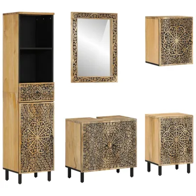 Produktbild von 5-tlg. Badmöbel-Set Massivholz Mango - Badezimmer 3206316