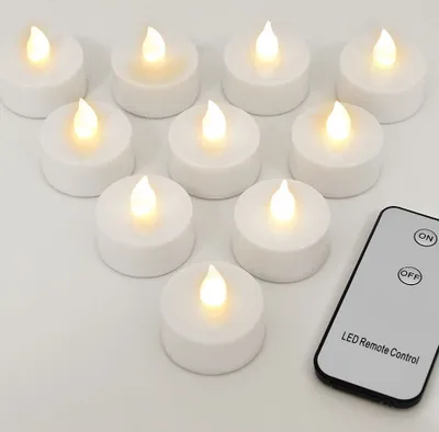 Produktbild von MONZANA® Tea lights LED +300H elektryczne migotanie z pilotem z bateriami bezpłomieniowe realistyczne świece jasne ciepłe białe zestaw 10 każdy 3,7cm