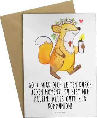 Produktbild von Mr. & Mrs. Panda neujahrskarte Fuchs Kommunion Mädchen - Weiß - Geschenk, weihnachtskarten, Liebe, einladungskarten, osterkarte, Grußkarten, osterkarten, genesungskarte