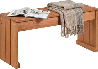 Produktbild von Gartenbank ohne Rückenlehne, wetterfeste Holzbank aus Hartholz, Balkonbank & Blumenbank für Garten, Balkon & Terrasse, 90 x 30 x 44 cm
